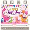 Cute Pink Dinosaur Birthday Backdrop, 100cm Customizable Name Party Background Banner for Girls Kids Birthday Decor