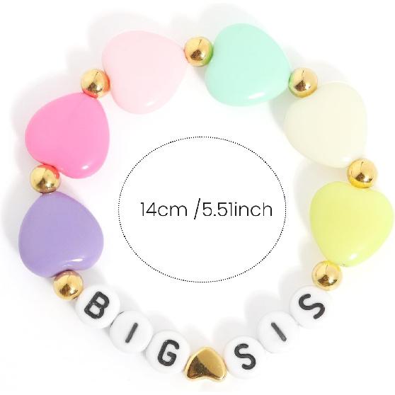 Big Sister Bracelets, Heart Charm Beads Stackable Bracelet Surfer Stretch Accessories Jewelry Gift for Big Sis