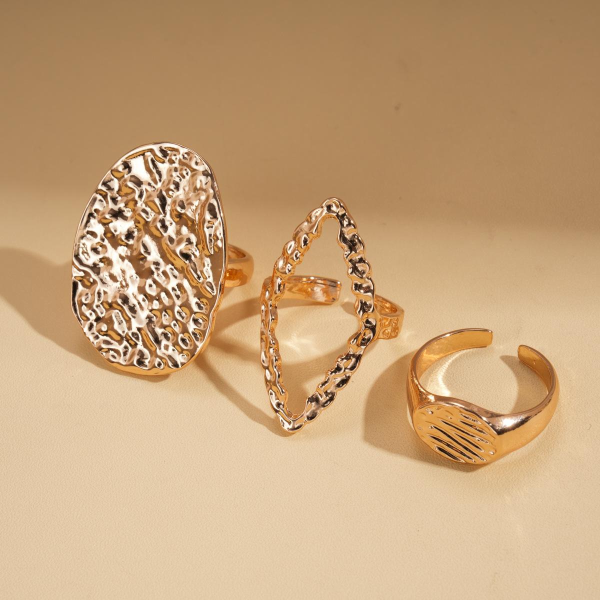 Three-piece pleated geometric hollow open ring niche jewelry