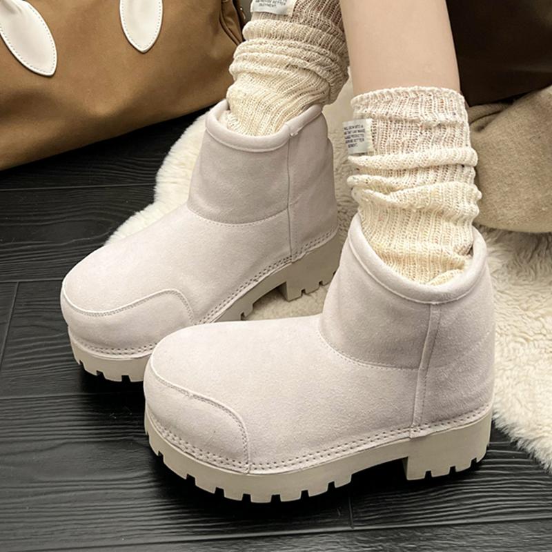 Winter-Schneestiefel aus Wildleder, Knöchelschuhe, klobige Schuhe für Damen, Plüsch, warme Baumwollstiefel, Luxusmarke, Absätze, Chelsea, lässig, Botas Mujer