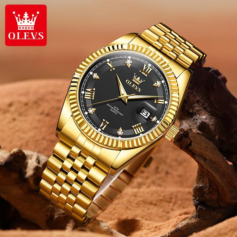 Oulishi Men's Quartz Watch: Single Calendar, Solid Band, Business Waterproof, Luminous