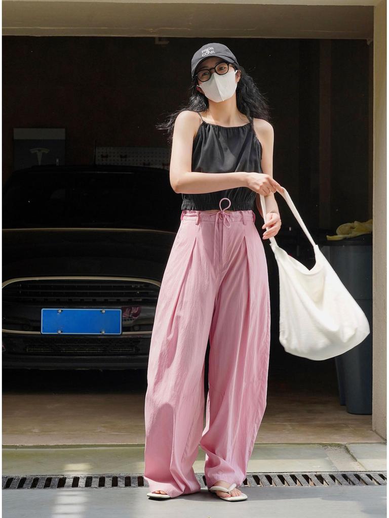 Louvre Summer Women's Korean Style High-Waist Wide Leg Casual Sun Protection Pants