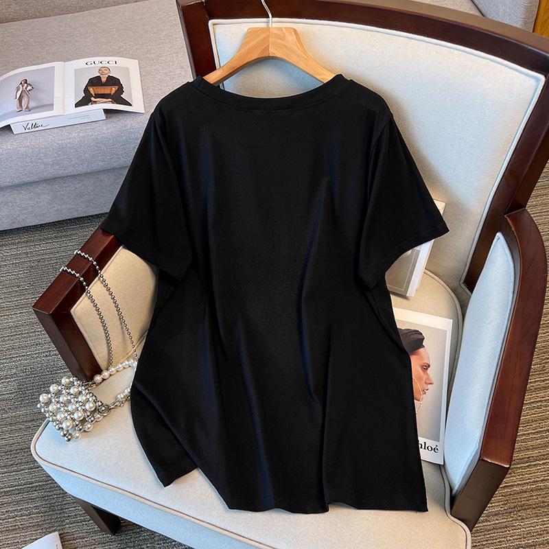 Women's Plus Size Loose Fit Mid-Length Short Sleeve Round Neck T-Shirt (200/300/350 Jin)