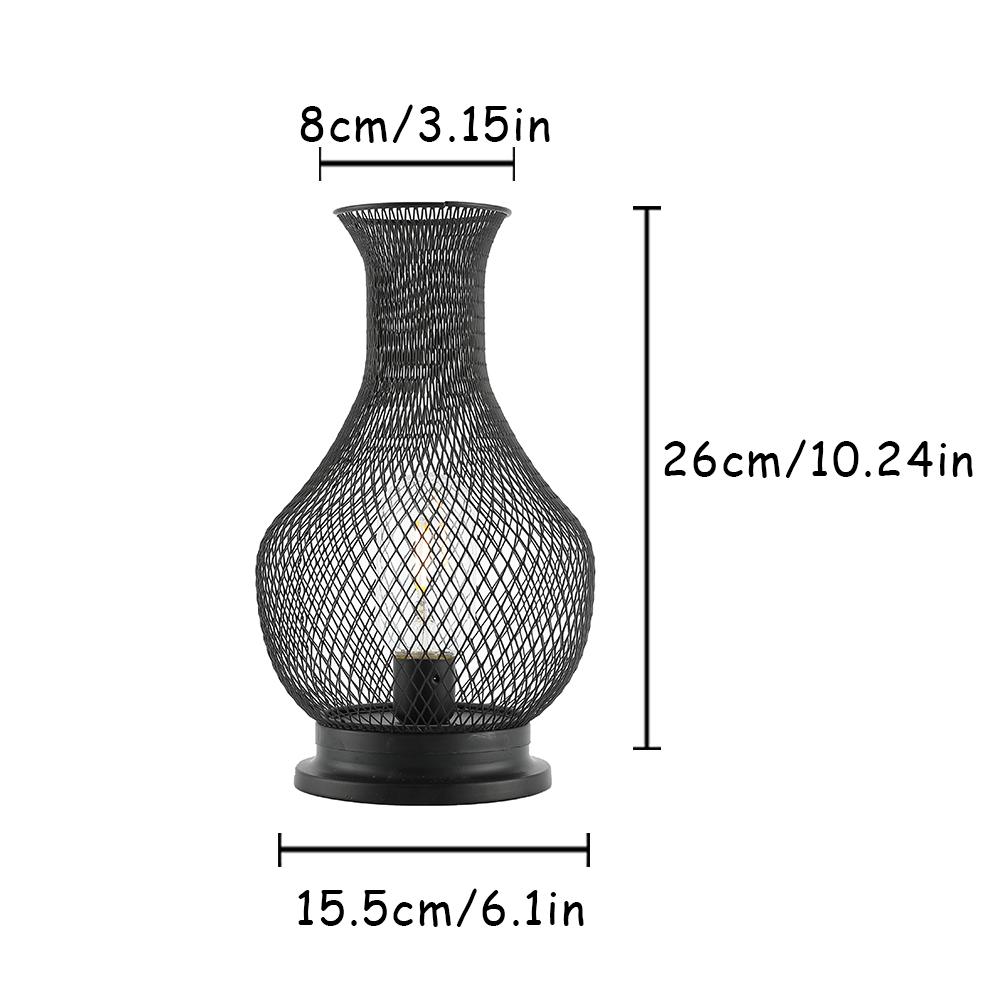 Metal Battery Operated Lamp 26cm High Vase Shape Mesh Cordless Decorative Lanterns for Living Room Tabletop Indoors (Black)