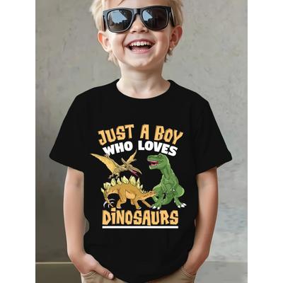 European Sizes Children Summer Fashion Boys' Short-Sleeve T-Shirt "JUST A BOY WHO LOVES DINOSAURS" Dinosaur Print Casual Top NY-DX4221-4222