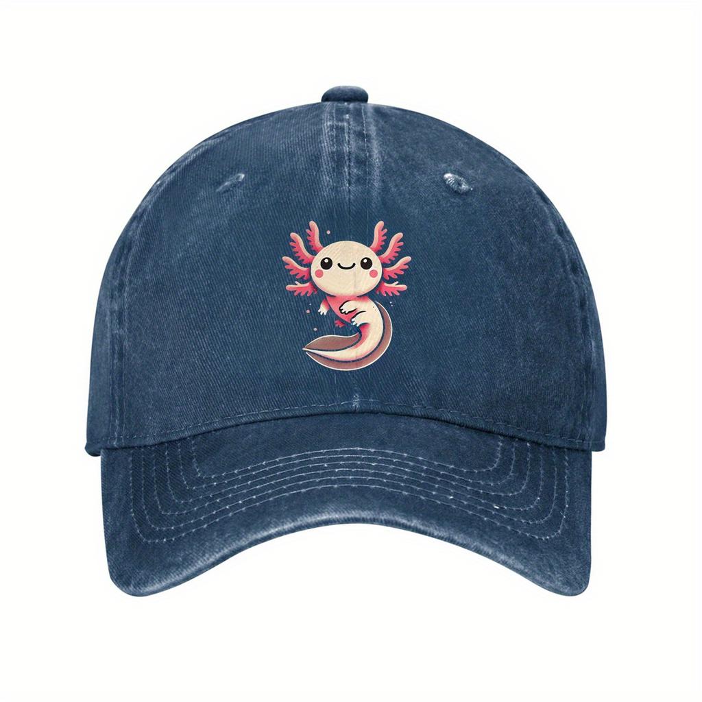 Cute Pink Axolotl Baseball Cap Adjustable Cotton Dad Hat Casual Unisex Sun Protection