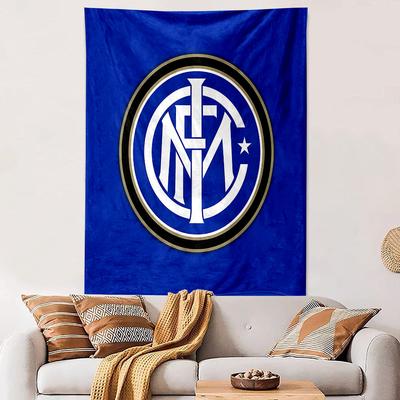 Blaues Inter Mailand Logo auf kreisförmigem Muster Tapisserie Heimdekoration, geeignet für Schlafzimmer und Wohnzimmer, Geschenk
