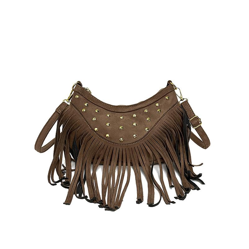 Модная и Легкая Сумка с Бахромой Трендовый и Нишевый Дизайн Ретро Сумка-седло Одноплечевая Сумка Кроссбоди коричневый