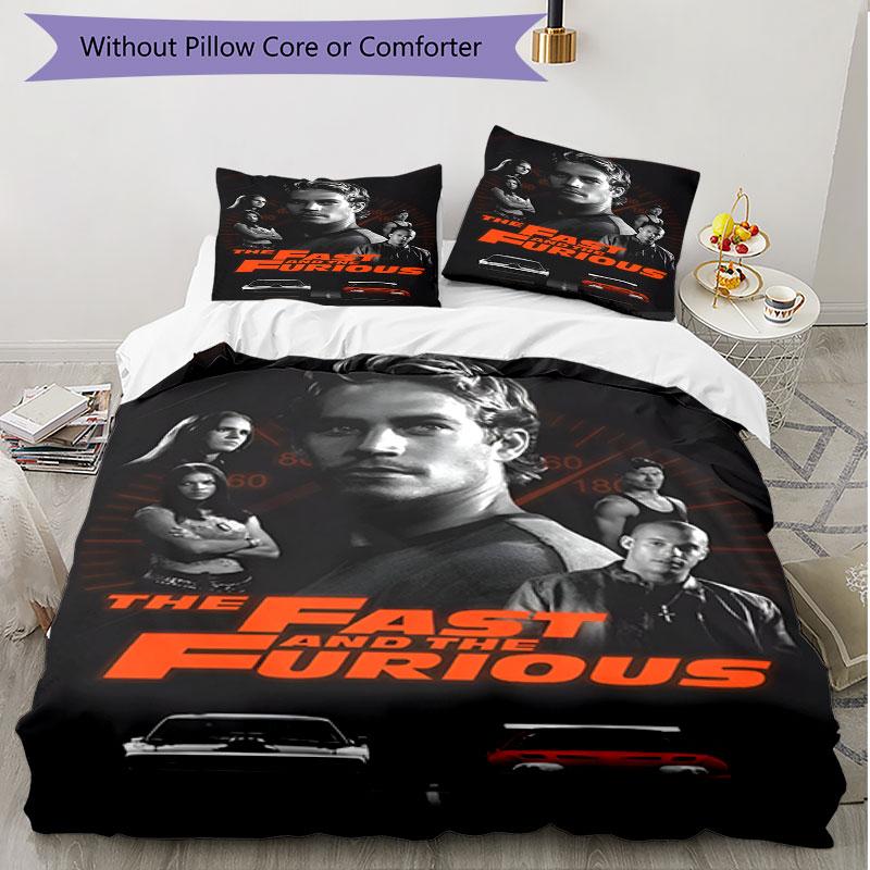 3-teiliges Bettbezug-Set (1 * Bettbezug + 2 * Kissenbezug, ohne Kern), Fast & Furious Aufdruck Weiches Ganzjahres-Bettwäscheset, Heim-Schlafzimmer-Dekoration Geschenk