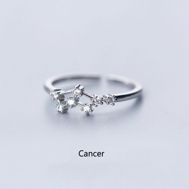 Minimalist Inlaid Cubic Zircon 12 Constellation Rings For Women Zodiac Sign Adjustable Finger Ring Simple Silver Color Jewelry