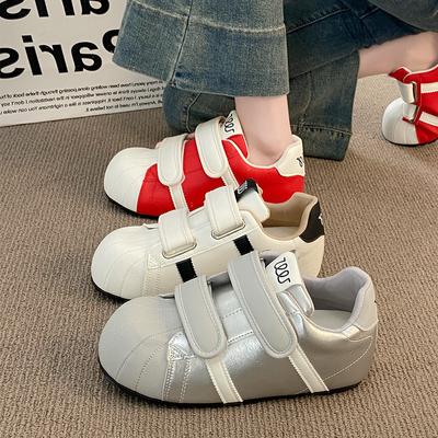 Czerwone retro buty treningowe na wszechstronnej platformie na rzepy Agande damskie nowe jesienne antypoślizgowe lekkie buty na deskę