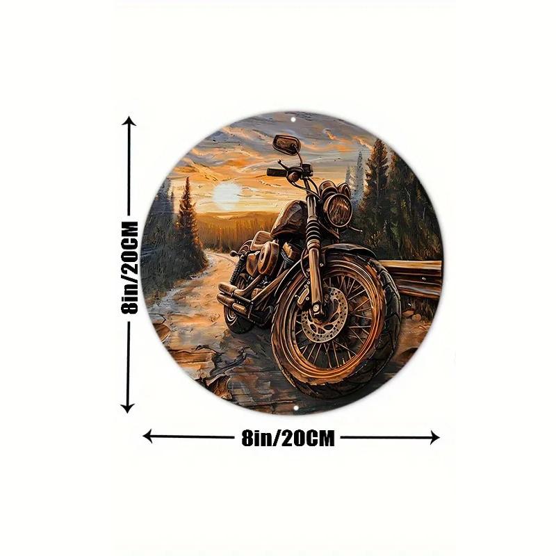 Round Sign Faux Wooden Carved Painted Circular Wreath Sign Entrance Decoration Men Gifts Motorcycle Themed Decoration for Church Front Door Wall