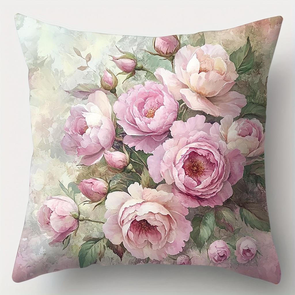 Enchanting Peony Pillow Cover: Soft Hues and Lush Floral Artistry, Sofa Chair Cushion Cover, Bedroom Room Decor
