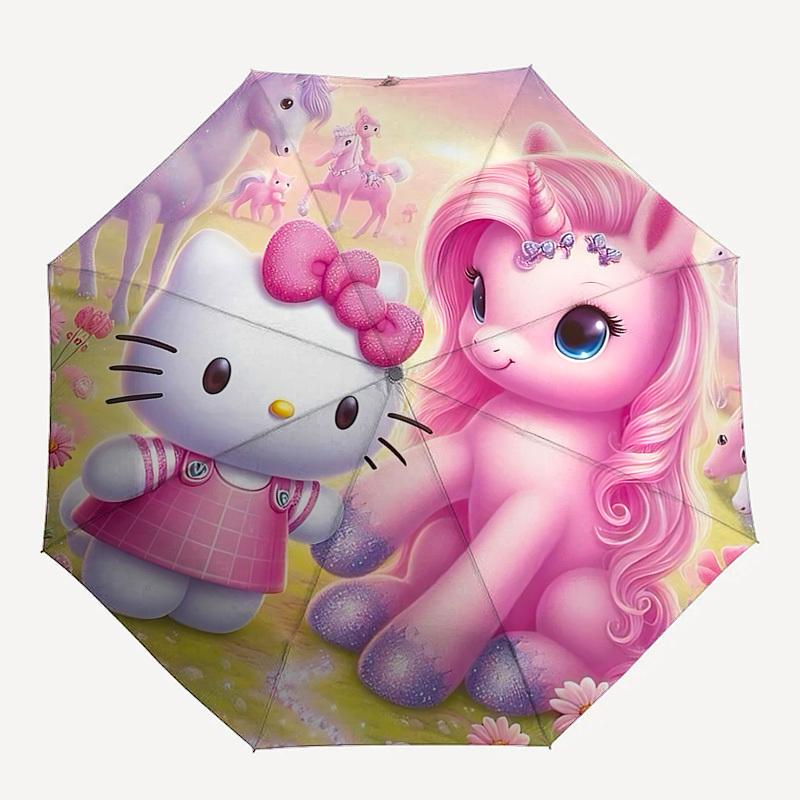 

1pc Hello Kitty Unicorn umbrella automatic open/close, 8-Rib Durable Frame, Compact Folding Design, Ideal Birthday/Holiday Gift 1151A