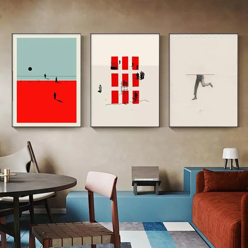 Nordic Figure Wall Art Canvas Painting Humorous Posture Poster and Prints Modern Wall Colorful Picture for Living Room Decor