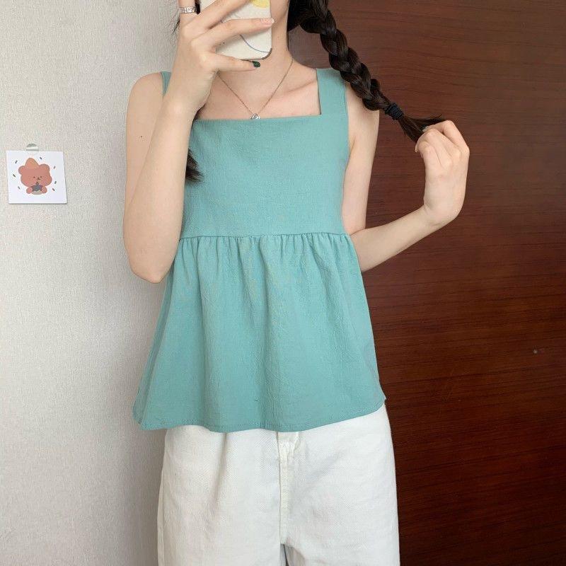 2023 Nové jednobarevné top bez rukávů dámské letní design s volánkovým okrajem Temperamentní tílko