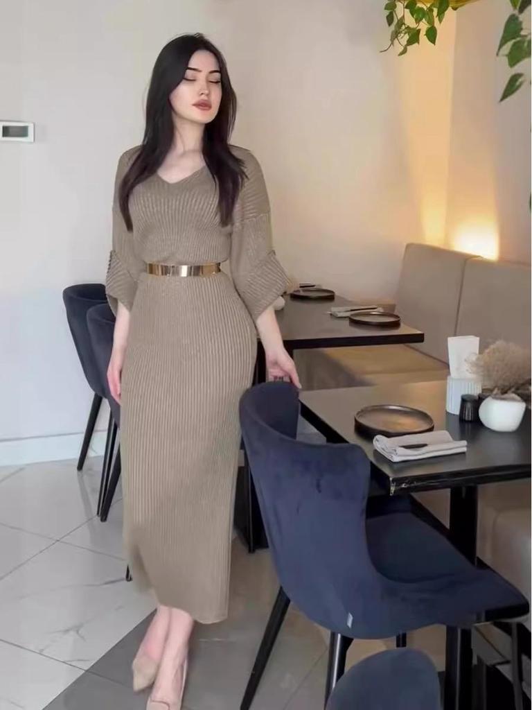 2024 Autumn European & American Women's Solid Color Long Slim Knitted Bodycon Skirt