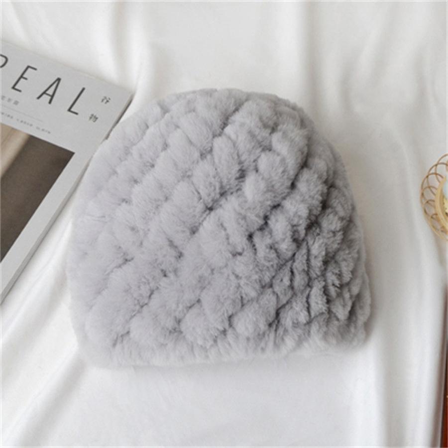 New Knitted Rabbit Fur Spiral Hat for Elderly Women Winter Thick Warm Pineapple Hat