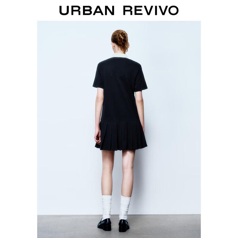 UR 2025 Spring Women's Collegiate Contrast Collar Mini Short-Sleeve Dress