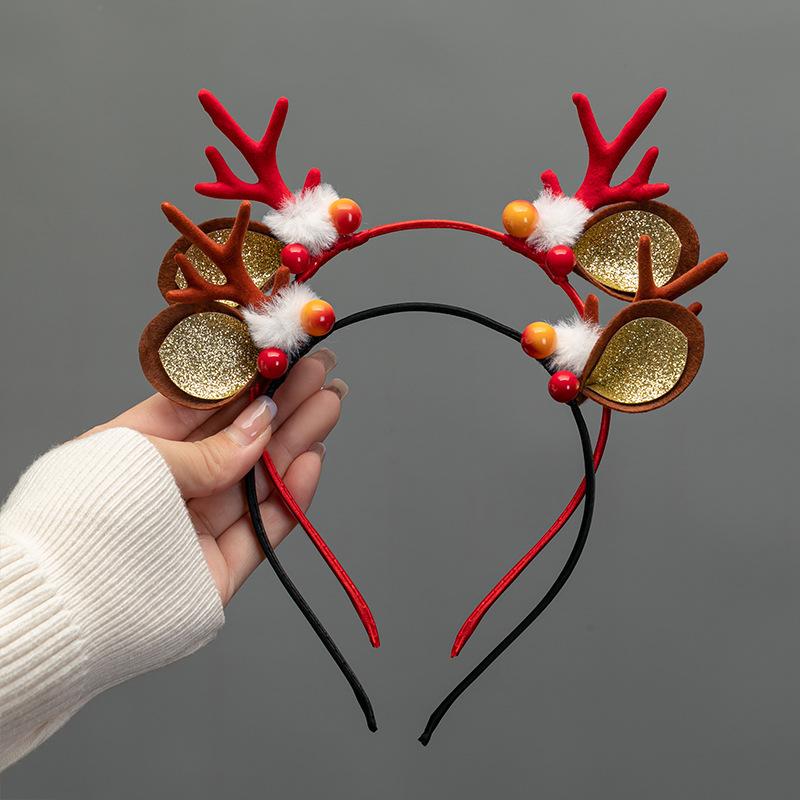 Christmas Deer Antler Headband Red Forest Style, Festive Reindeer Hair Band for Women Girls Children Holiday