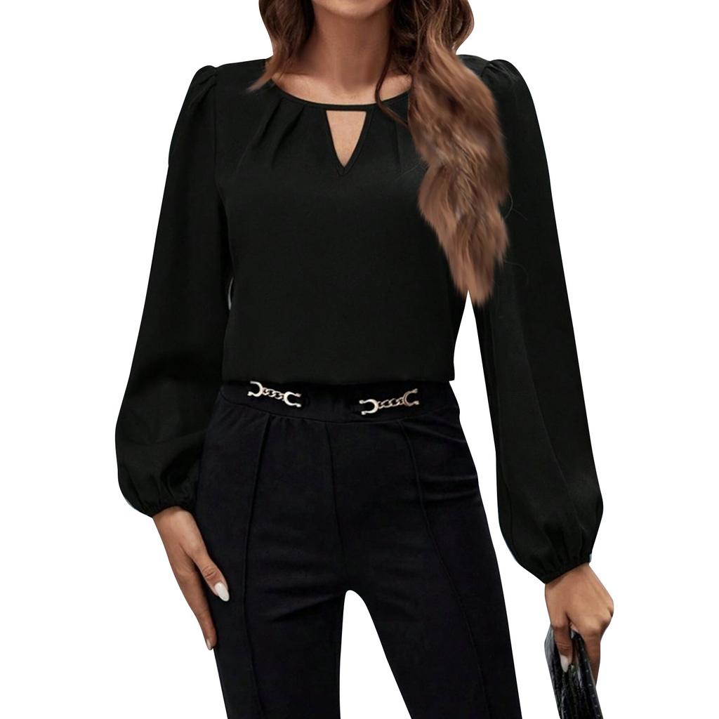 Women's Fashion Casual Solid Color Satin Shirt Casual Pleated Long Sleeve Top