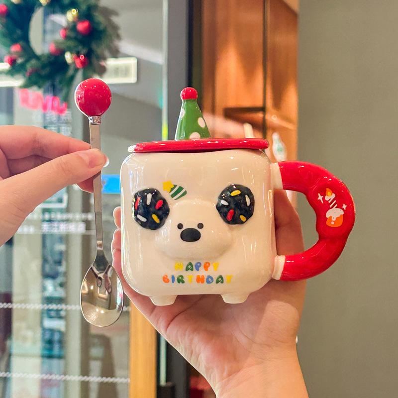 Birthday gift for girls Cute puppy cup Couple ceramic mug with lid Girlfriend souvenir gift box