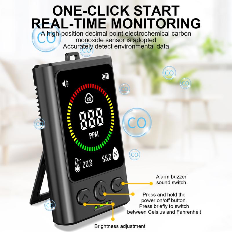 

Portable Carbon Monoxide Detector with Temperature and Humidity Sensor Mini 3-in-1 Carbon Monoxide Detector for Travel and Home чёрный