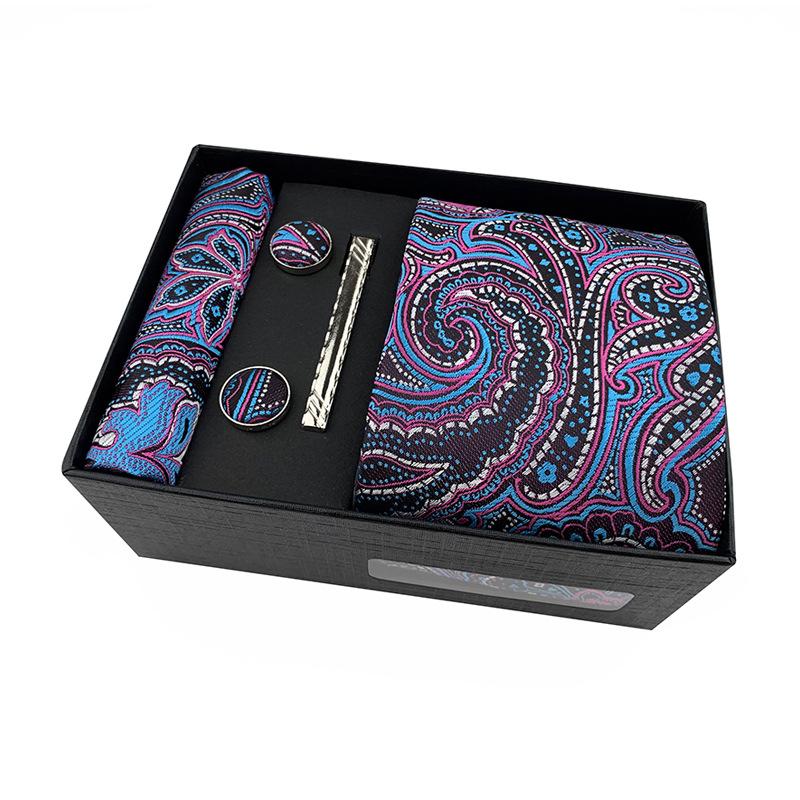 Cravatta da uomo Paisley Set regalo cravatta con gemelli e fermacravatta Cravatta business casual Nera Confezione regalo