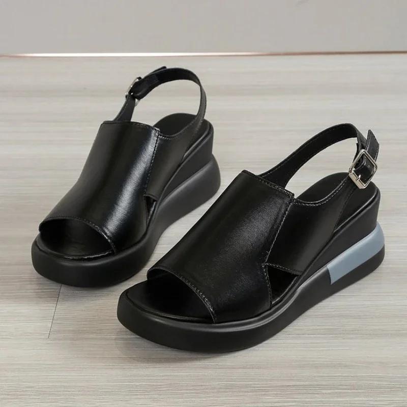 

Летние босоножки женские босоножки на танкетке однотонные с открытым носком на высоком каблуке повседневные женские сандалии с пряжкой на ремне модные женские босоножки 35