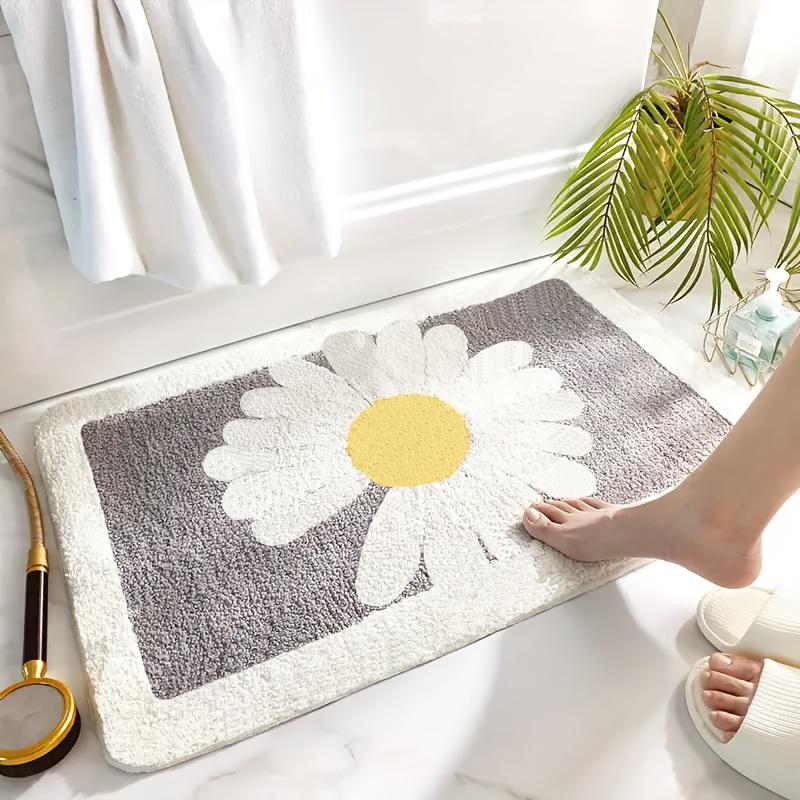 1 Stück Flauschige Weiche Gänseblümchenmuster Rutschfeste Badematte | Saugfähig Schnelltrocknend | Texturierter Griff für Badezimmer Toilette Dusche Küche | Gemütliche Heimdekoration Leicht zu Reinigen