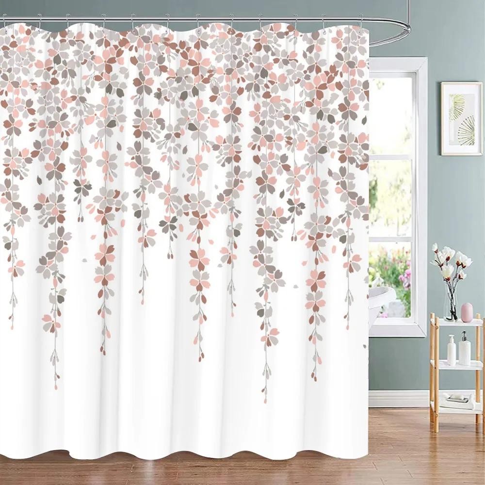 Green Eucalyptus Shower Curtain Watercolor Teal Plant Leaf Bathroom Shower Curtains Botanical Flower Floral Bathroom Decoration