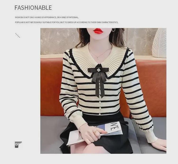 Women's Trendy Striped Long-Sleeve Collared Sweater - 2024 Autumn/Winter Fashion