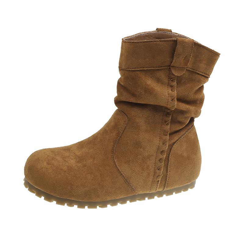 Retro super fire pleated stacking boots women's 2025 autumn new heightening sleeve Martin boots slim Birkenstock short boots