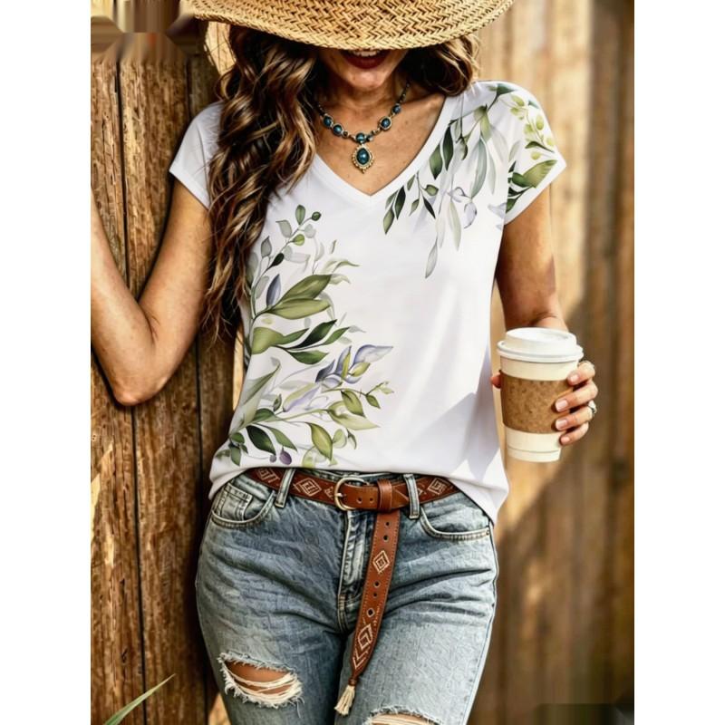 Womens V-Neck Short Sleeve Loose T-Shirt With Colorful Polka Dot Print Casual Oversized Top Daily Wear