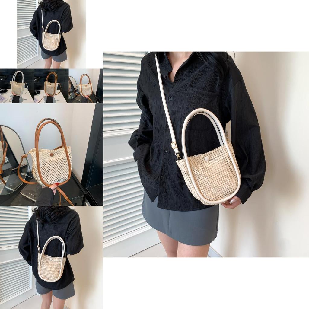 Trendy Summer Korean Style Woven Bag In Beige And Brown For Casual Outings