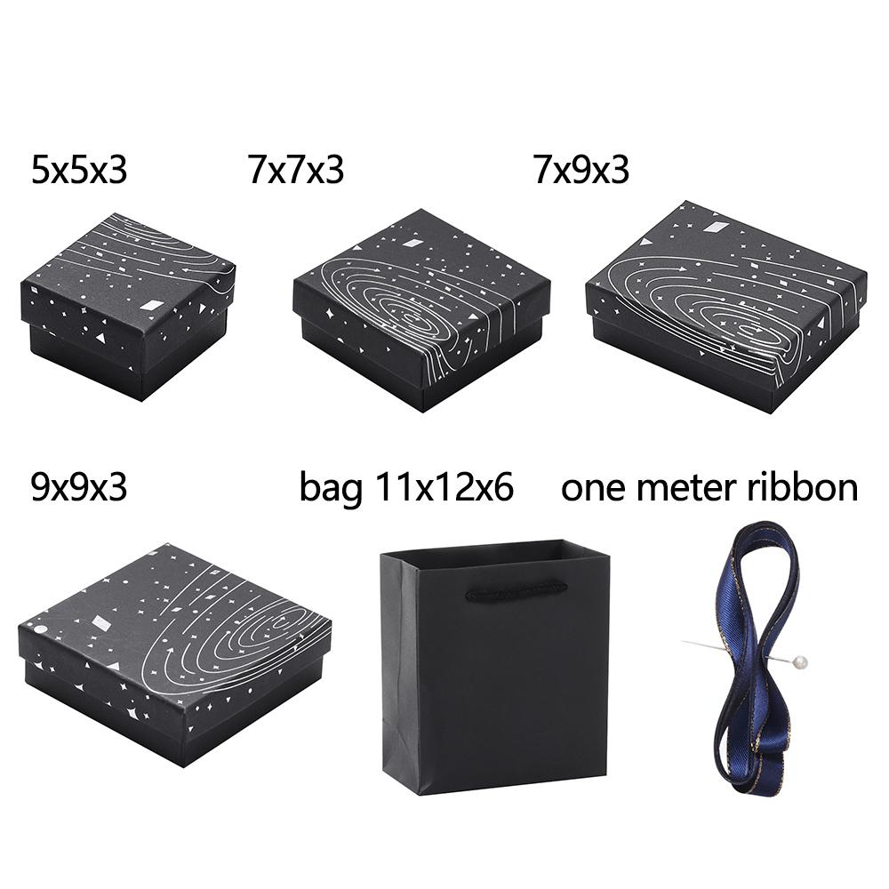 Dreamy Star Gift Bag Black Silver Jewelry Storage Box Blue Gold Ribbon Earrings Ring Bracelet Packaging Box