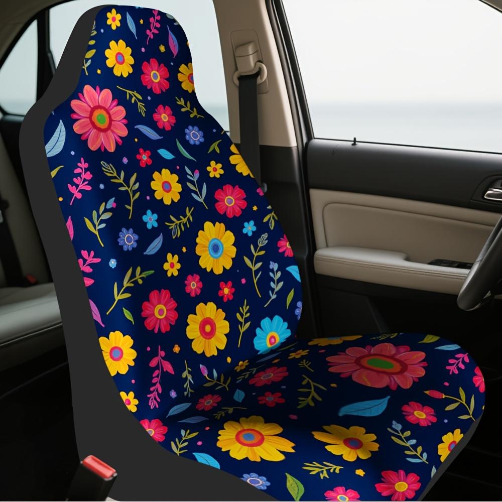 2 Stück Florale Autositzbezüge - Lebendig, Rosa, Gelb, Grün, Lila, Orange, Rot, Braun, Marineblau, Türkis, Goldfarben, Fahrzeuginnenraum-Upg