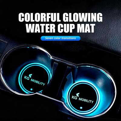 For SsangYong Colorful Car Coaster LED Water Cup Pad Luminous Light Mat Kyron Actyon Sport Tivoli Torres Korando C300 Musso
