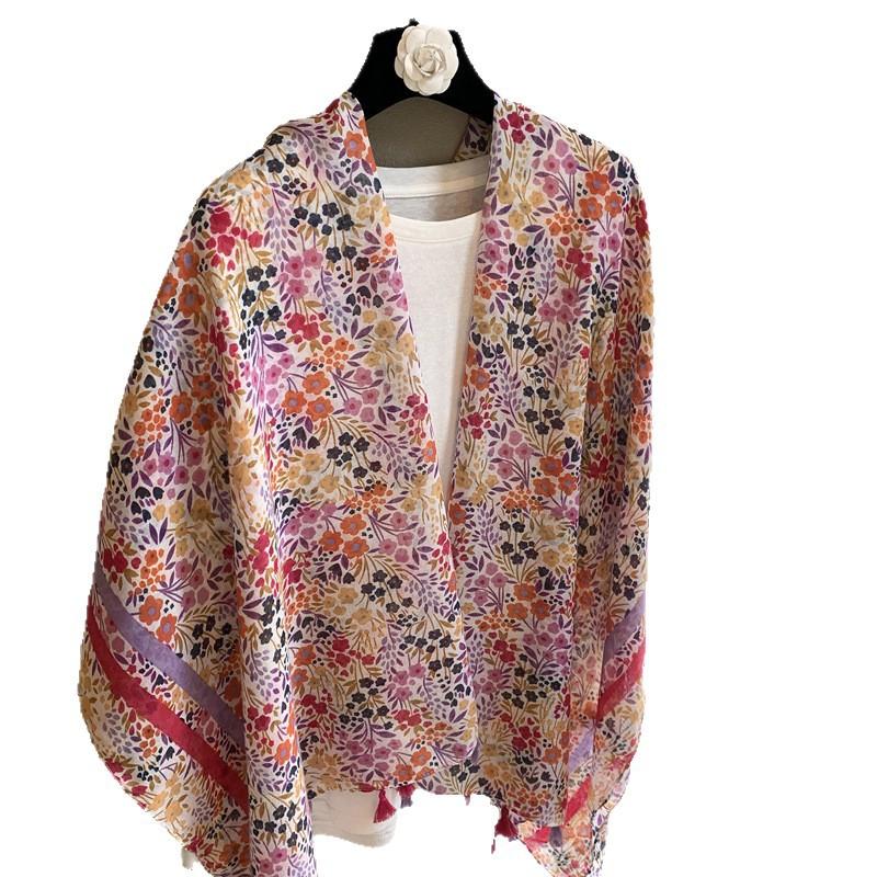 Pink And Purple Small Floral Scarf Women'S Try Versatile Scarf Windproof And Cold Outside With Spring And Autumn Shawl Versatile Scarf