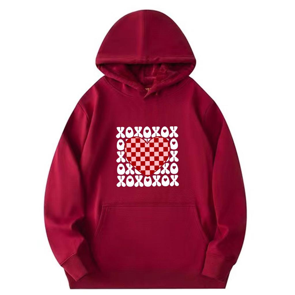 Bluza z kapturem z nadrukiem w kształcie serca w szachownicę z transgranicznego handlu zagranicznego dla mężczyzn i kobiet, modny i uniwersalny top, Amazon