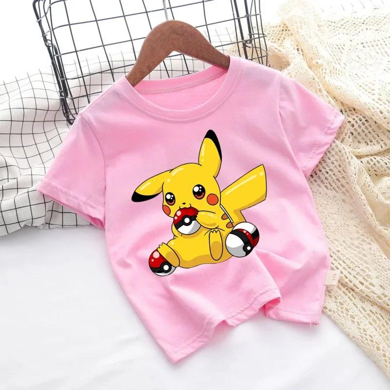 2026 Kids ShortSleeved Cartoon Printed Pikachu Game New Style TShirt Boys and Girls Casual Shirt for Leisure UseSportsShirt
