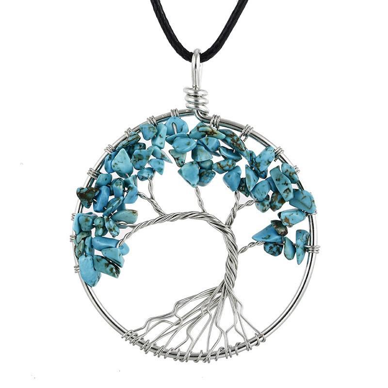 Natural Stone Irregular Tree Of Life Necklace Pendant Amethyst Wrapped Wisdom Tree Necklace Colorful Gravel N02