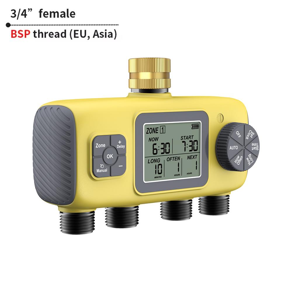 Automatic Watering System Irrigation Timer Brass Inlet IPX5 Waterproof Rain Delay Garden Water Controller LCD Display 2-4-Outlet