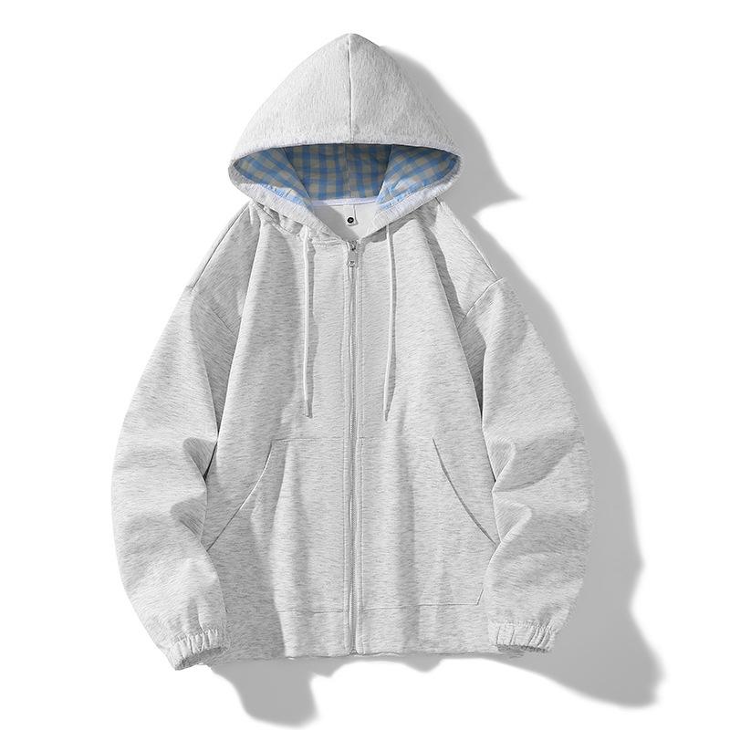 American Plaid Hoodie Jacket for Men, Hooded Cardigan Jacket, Casual Top Jacket for Men