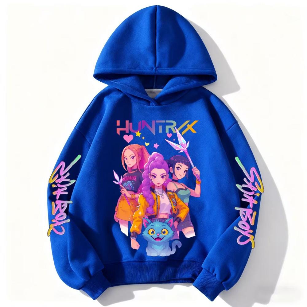 Cute Girls Hooded Sweatshirt Warm Rumi KPop Demon Hunter Cartoon Children's Wave Fashion Casual Tops Casual Black Pink Clothing