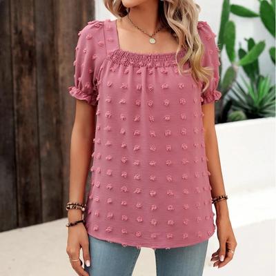 Women Summer Square Collar Short Sleeve Blouses Solid Loose Elegant Shirts Casual Streetwear Tunic Tops 2025