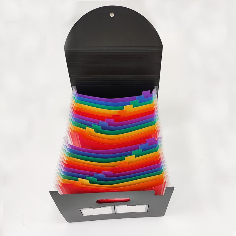 A4 Accordion File Folder with 25 Pockets, Color Inner Pages, and Lanyard Flap (PP Material)