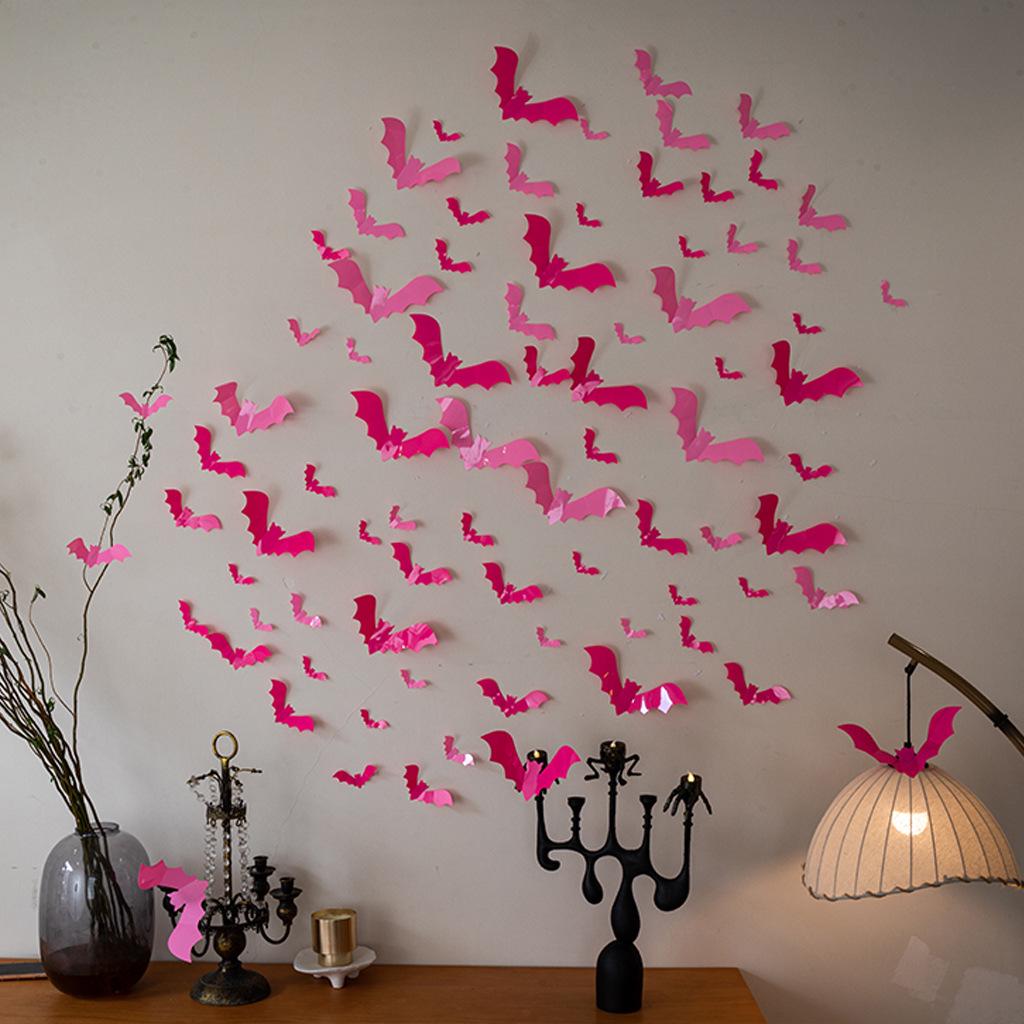 Black & Pink Halloween Bat Wall Stickers for Kids' Room Decoration & Party Ambiance
