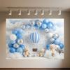 Cartoon Hot Air Balloon Teddy Bear Photography Backdrop Kids Birthday Party Decor Baby Shower Supplies Newborn Photo Shoot Prop