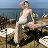 Sexy Suspender Premium Temperament Dress Pleated Lace Hip Wrap Hotel Dress Long Dress